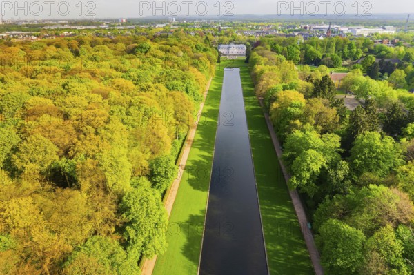 Aerial view of Spiegelweiher and Benrath Palace and Park, Düsseldorf, Germany