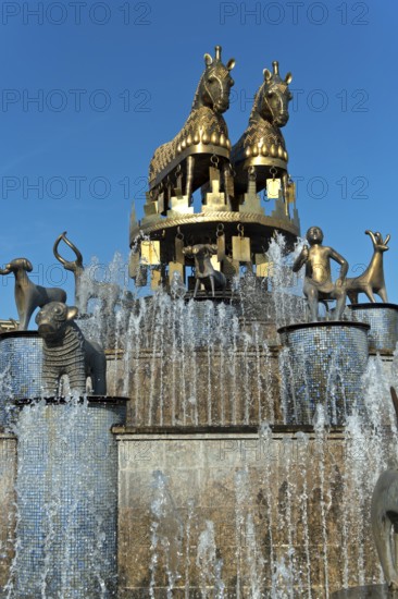 Colchis Fountain with replicas of finds from archaeological excavations, Kutaisi, Imeretia, Georgia