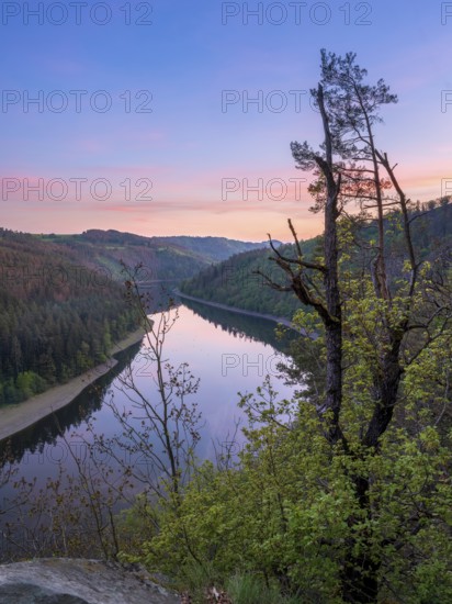 Sunset on the Teufelskanzel at the Hohenwarte dam, near Saalfeld, Thuringia, Germany