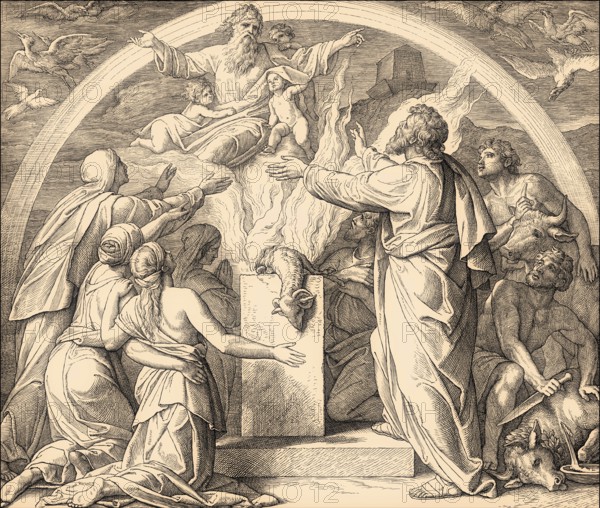 Noah's Altar and God's Promise, Noahic covenant, Old Testament, by Julius Schnorr von Carolsfeld, 1860