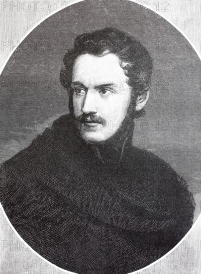 Nikolaus Lenau, officially Nikolaus Franz Niembsch until 1820 and Nikolaus Franz Niembsch Edler von Strehlenau from 1820, 13 August 1802 - 22 August 1850, Austrian late Romantic writer, above all a lyric poet, digital reproduction of an original from the 19th century, historical