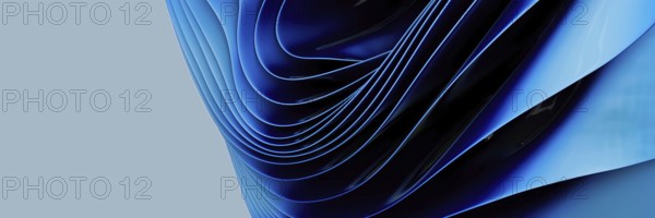 An abstract image featuring smooth, blue waves creating a dynamic and fluid structure. The elegant flow and gradient of colors evoke a sense of movement and balance
