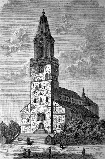 Turku Cathedral, formerly Abo, in Finland, in 1870, Historical, digital reproduction of an original from the 19th century