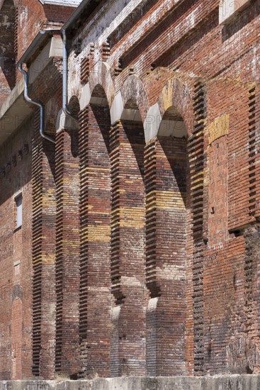 Detail of the masonry of the Congress Hall in the inner courtyard, unfinished National Socialist monumental building on the Nazi Party Rally Grounds, Nuremberg, Middle Franconia, Bavaria, Germany