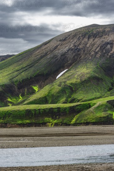 Moss-covered mountains, rhyolite mountains, volcanic landscape, Landmannalaugar, Fjallabak Nature Reserve, Icelandic Highlands, Suðurland, Iceland