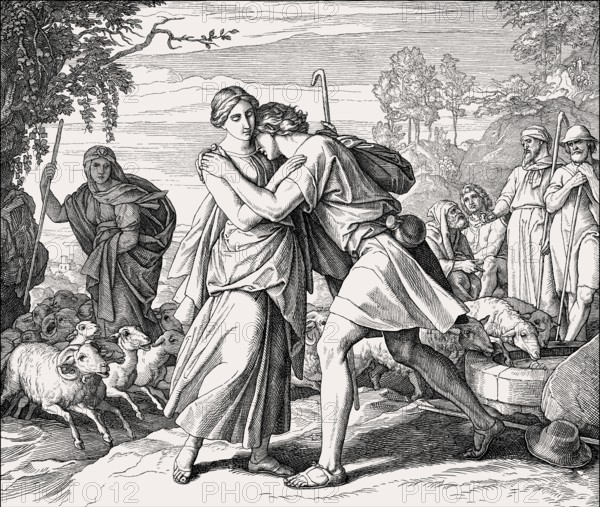 Jacob meets Rachel, Old Testament, by Julius Schnorr von Carolsfeld, 1860