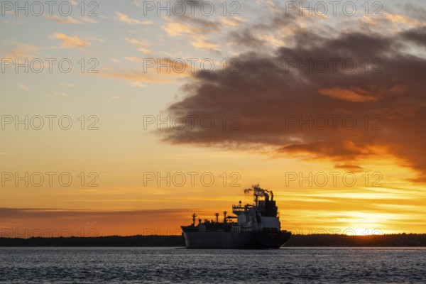 Tanker Yara Kara with home port Oslo, Norway at sunset, archipelago, southwest coast, Finland
