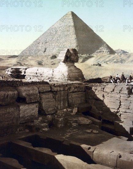 Cairo, Temple of the Sphinx, Egypt, Historical, digitally restored reproduction from a 19th century original, Record date not stated