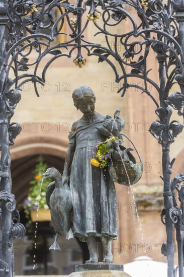 The Gänseliesel fountain is a market and ornamental fountain on the market square in front of the Old Town Hall in the city centre of Göttingen in Lower Saxony. The fountain with a Gänseliesel as a fountain figure was erected in 1901 and is considered a landmark of the city. Colloquially, the entire fountain is known as the Gänseliesel, Göttingen cityscape, Göttingen, Lower Saxony, Germany