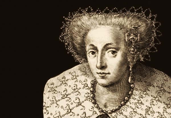 Anne of Denmark, 1574 - 1619, wife of James VI and I, James Charles Stuart, 1566 – 1625, King of England, digitally edited