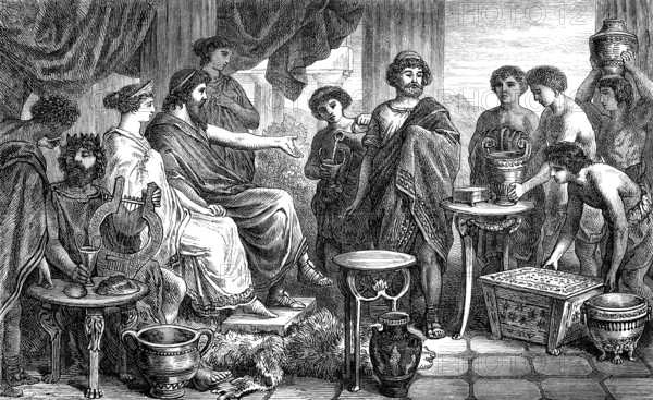Alcinous, the ruler of the Phaiacians honoring Odysseus, Homer's Odyssey