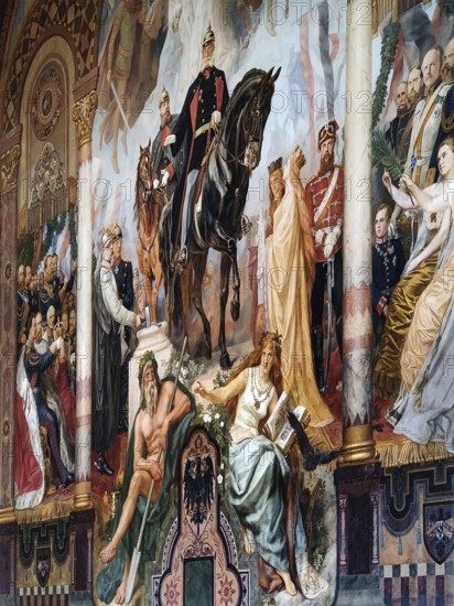 Central triptych with the Apotheosis of the Founding of the Empire by Hermann Wislicenus, mural, Kaisersaal Goslar, Lower Saxony, Germany