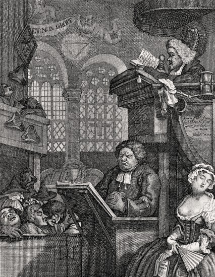 The sleeping congregation, 1762, caricature by William Hogarth, 1697-1764