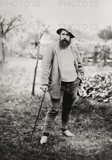 Portrait of Claude Monet, garden at Giverny, 1840 – 1926, French painter and founder of Impressionism, digitally optimized based on a photograph by Theodore Robinson, 1880