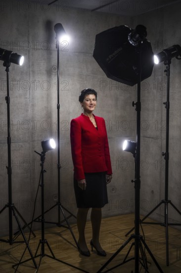 Sahra Wagenknecht is a member of the German Bundestag and founder of the BSW party, pictured here in front of her office in the German Bundestag in Berlin, 10 April 2024