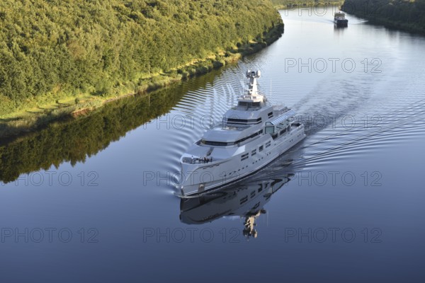 Superyacht, mega yacht NORN sails in the Kiel Canal, NOK, Kiel Canal, Kiel Canal, Schleswig-Holstein, Germany