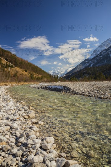 Isar valley nature conservancy area. The wild Isar river flows through its gravel bed