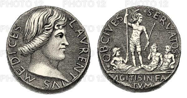 Medal on the conspiracy of the Pazzi, portrait of Lorenzo I de Medici, or Lorenzo the Magnificent, 1449, 1492