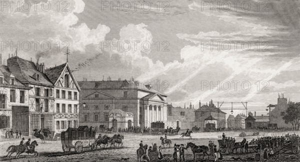 La barrière Saint-Denis, antique steel engraved print, 1831