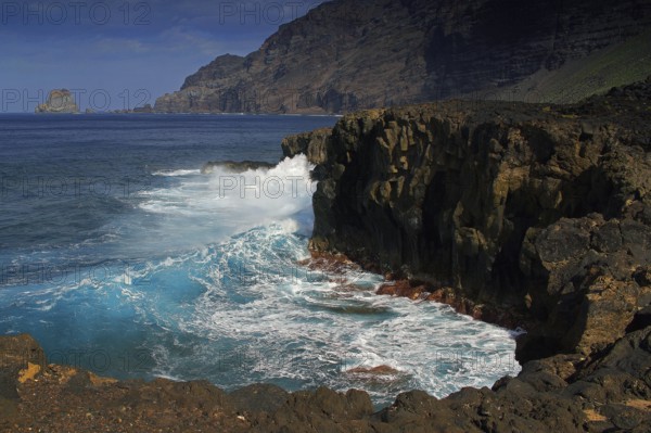 Canary Islands, El Hierro, Cliff, Atlantic Ocean, Hotel in Punta Grande, El Hierro, Canary Islands, Spain