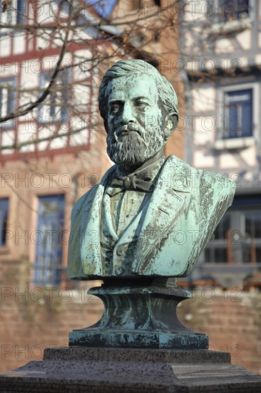 Philipp Reis Monument, Bust, Figure, Statue, Untermarkt, Gelnhausen, Hesse, Germany