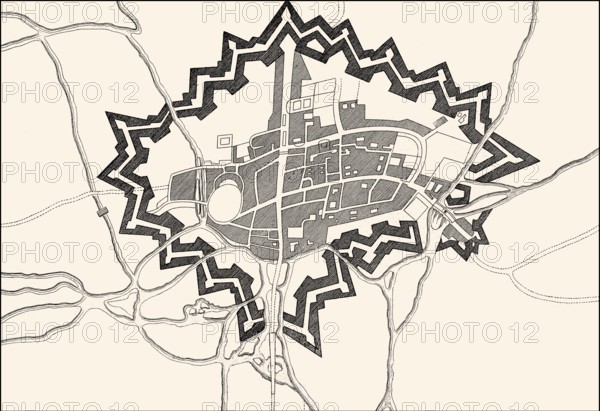 Plan der Befestigungsanlagen von Oxford während des englischen Bürgerkriegs, 17.