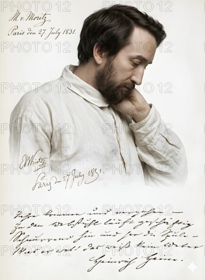 Heinrich Heine in his illness, symbol of illness, personality, poet, author, winter fairy tale, Jewish, literature, art, historical illustration, digitally edited