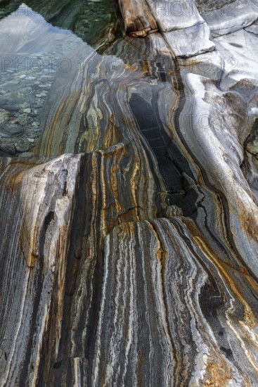 Rocks, rock structures, Verzasca River, near Lavertezzo, Verzasca Valley, Valle Verzasca, Canton Ticino, Switzerland
