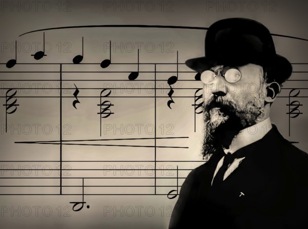 Erik Satie, 1866 – 1925, a French composer and pianist, notesheet for Gymnopédie No. 1, digitally edited, 1909