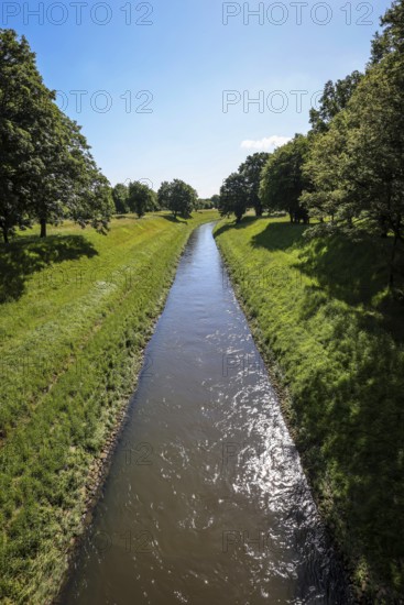Dinslaken, North Rhine-Westphalia, Germany, The Emscher has been completely wastewater-free since January 2022 following the construction of a parallel sewer. The river was previously an open, above-ground wastewater sewer, combined sewer with surface water and wastewater