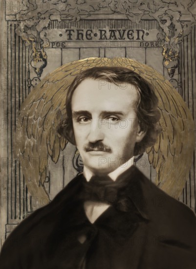 Portrait of Edgar Allan Poe, The Raven, Cover art by Gustave Doré, 1884, digitally edited