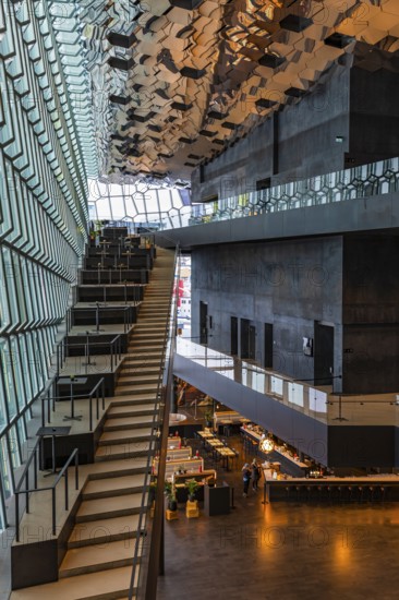 Harpa Concert Hall and Congress Centre, interior view, artistic modern architecture, Reykjavik, Reykjanes Peninsula, Sudurnes, Iceland