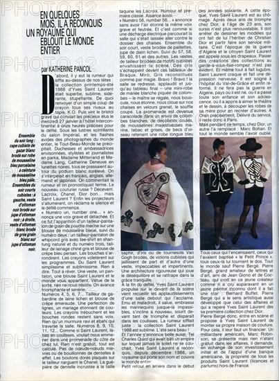 Article paru dans Paris Match du 12 février 1988 au sujet de la collection YSL inspirée des oeuvres de Braque