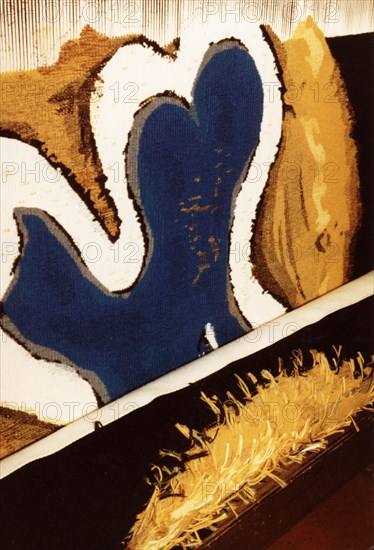 Tapisserie réalisée d'après Hécate, de Braque, en cours de réalisation
