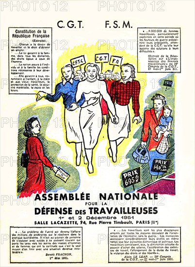 Tract préparant l'Assemblée nationale pour la défense des travailleuses, 1951