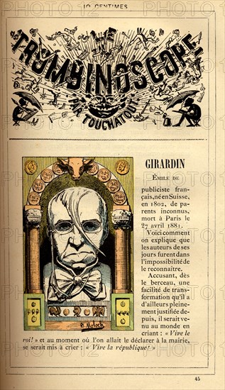 Caricature d'Emile de Girardin, in : "Le Trombinoscope"