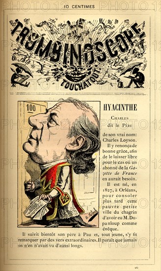 Caricature de Charles Hyacinthe known as "Père Hyacinthe", in : "Le Trombinoscope"