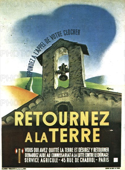 Affiche de Aljanvic pour le gouvernement de Vichy appelant à retourner à la terre, 1942