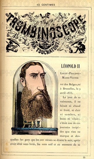 Caricature of Léopold II of Belgium, in : "Le Trombinoscope"