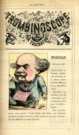 Caricature of Antoine Révillon, in : "Le Trombinoscope"