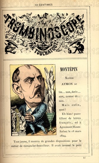 Caricature de Xavier Aymon de Montépin, in : "Le Trombinoscope"