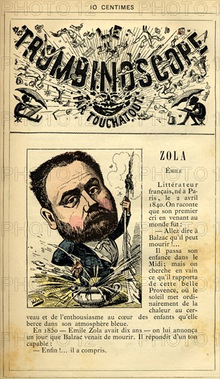 Caricature d'Emile Zola, in : "Le Trombinoscope"