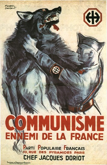 Jacquot, Poster for Jacques Doriot's French Popular Party: "Communism, the enemy of France"