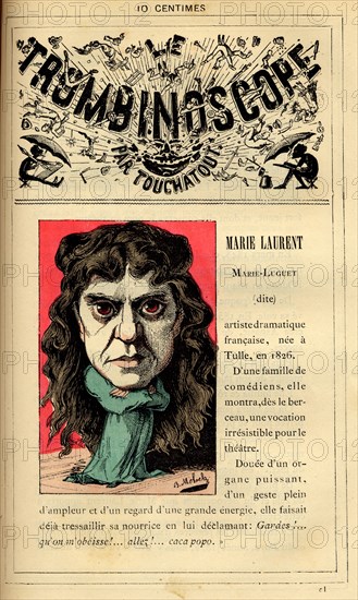 Caricature of the actress Marie Laurent, in : "Le Trombinoscope"