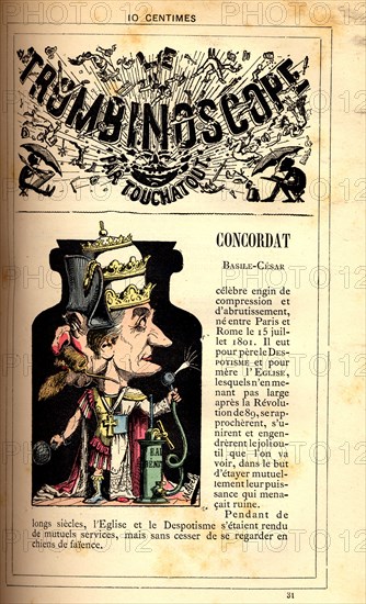 Caricature of the Concordat signed with the Church in 1801, in : "Le Trombinoscope"