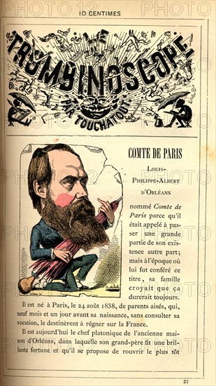 Caricature of Philippe-Albert d'Orléans, in : "Le Trombinoscope"