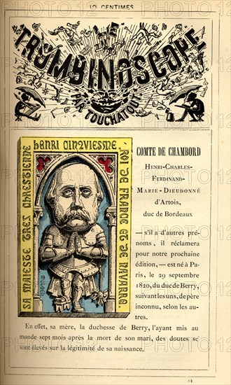 Caricature du Comte de Chambord, in : "Le Trombinoscope"