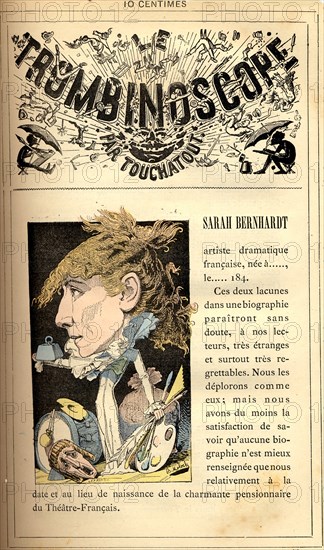 Caricature of Sarah Bernhardt, in : "Le Trombinoscope"