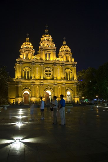 Night Scene of The Church in Wangfujing District,Beijing