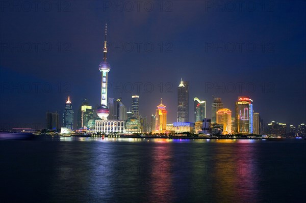 Pudong Skyline along Huangpu River at Night,Shanghai